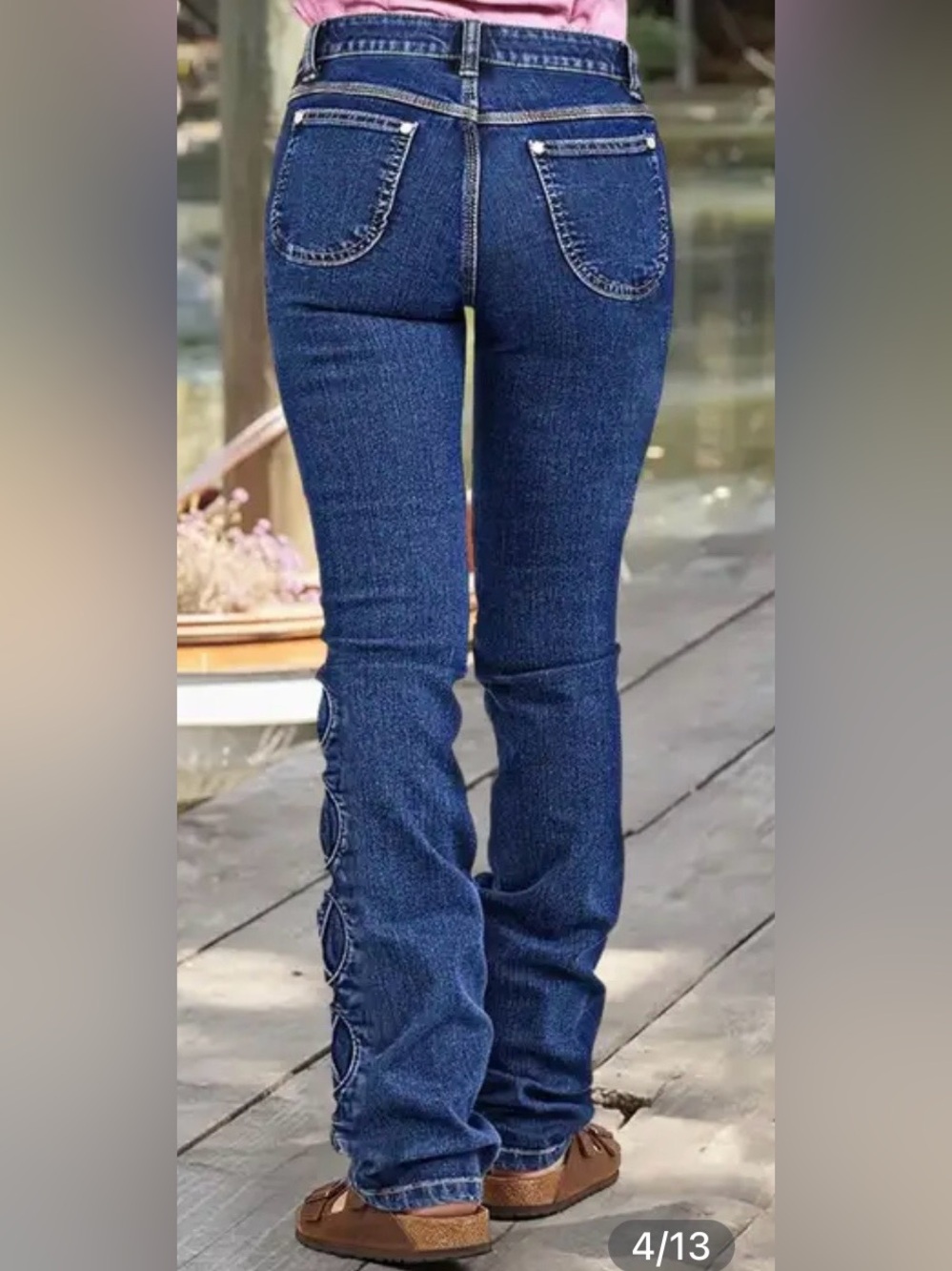 Classic Dark Blue High-Rise Women’s Jeans with Side Button Detail - Picture 3 of 11